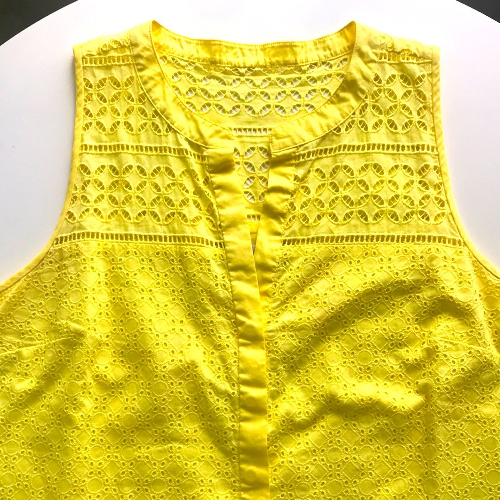 LOFT 100% Cotton - Bright Yellow Eyelet Sleeveless Top, Size 12
